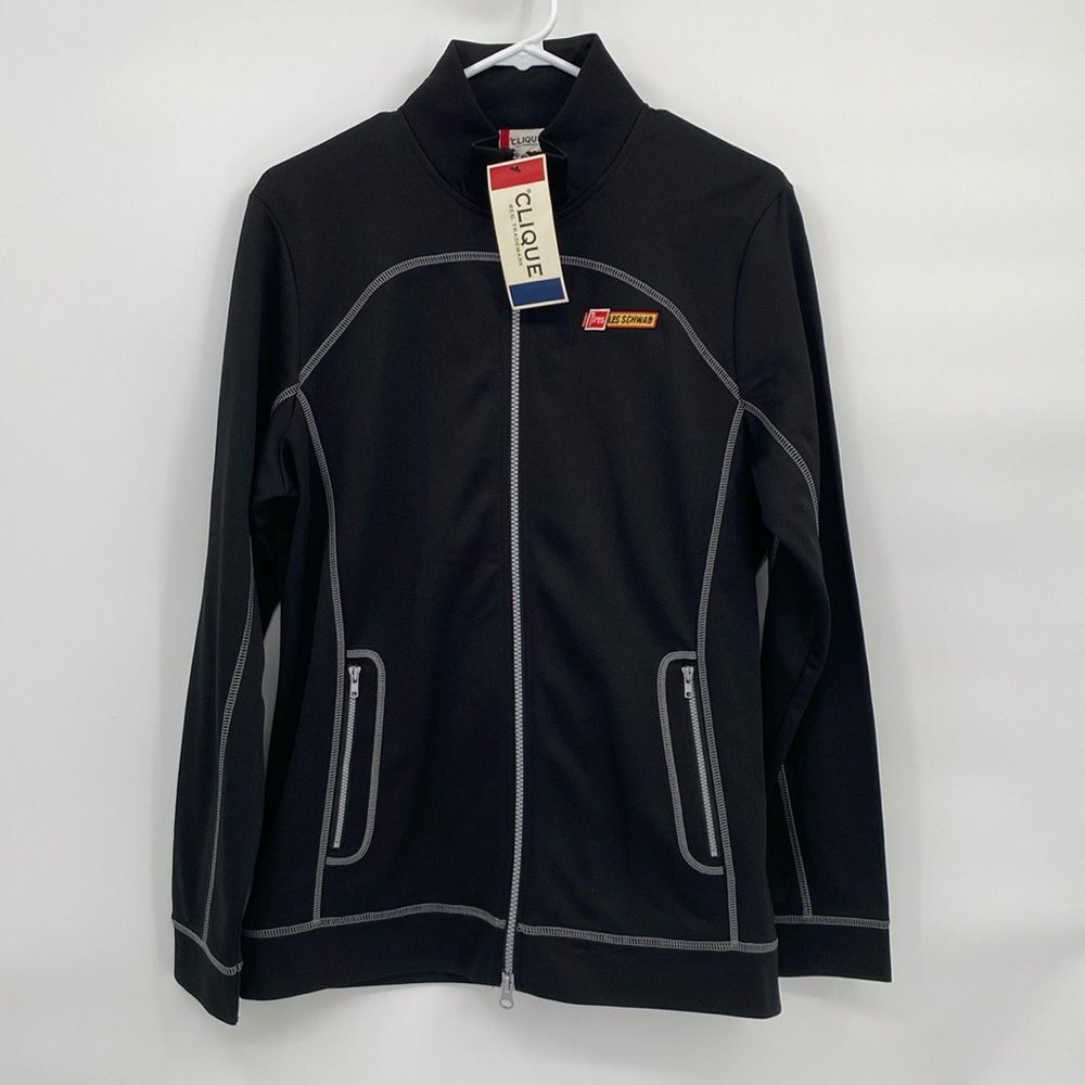 Clique Workout Jacket Les Schwab embroidered Black Full Zip Collared Coat L